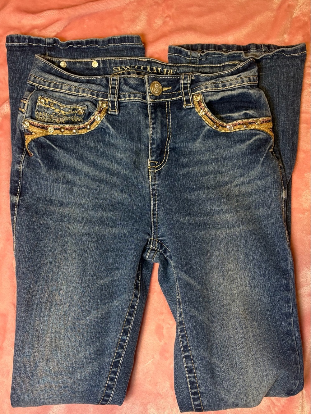 Embellished Blue Boot Cut Jeans - Sexy Couture